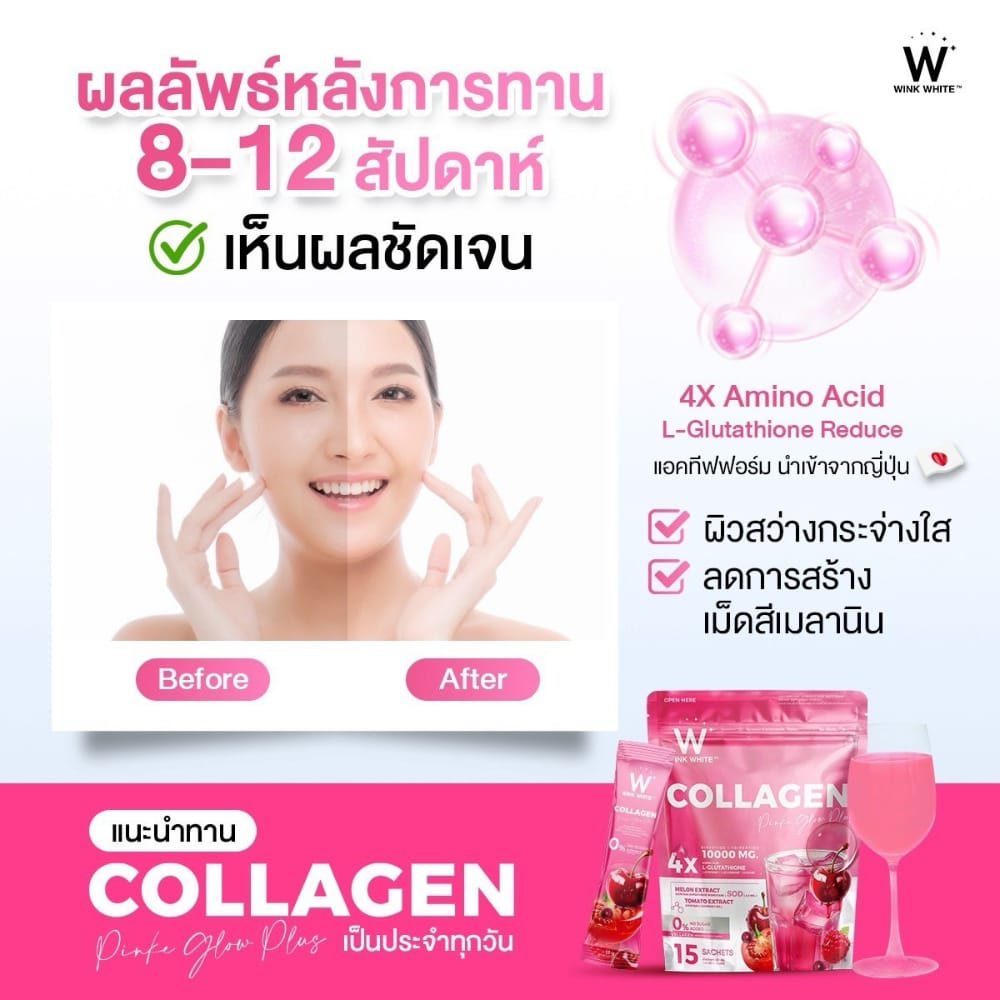  w collagen wink white blue pink วิ้งไวท์ คอลลาเจน วิงค์ไวท์ ผิวขาว กระจ่างใส ริ้วรอย ฝ้า กระ ปวด ข้อ เอ็น กระดูก เล็บ เส้นผม เซราไมด์ ไดเปปไทด์ ไตรเปปไทด์ ไฮโดร dipeptide tripeptide hydrolyzed ceramide