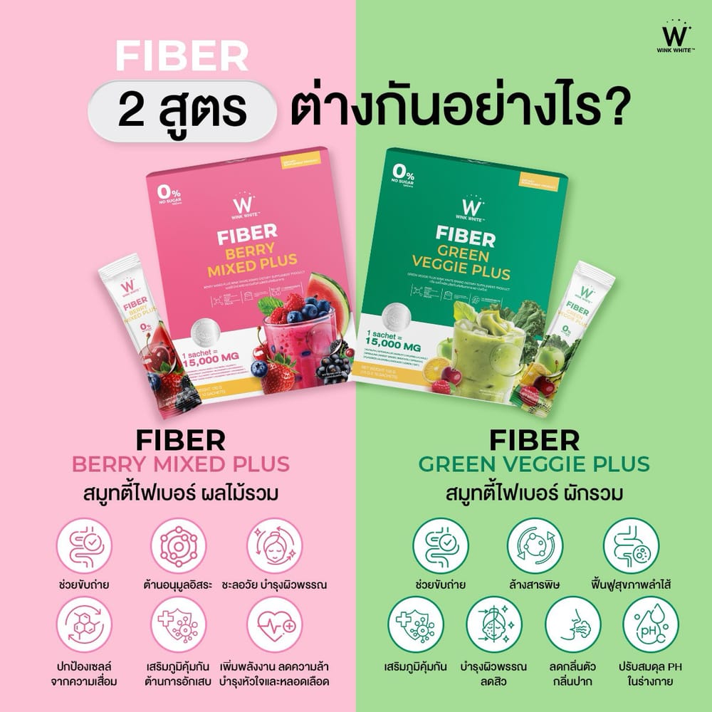 Wink White fiber veggie plus fiber berry ไฟเบอร์ ผัก ผลไม้ ธัญพืช เบอร์รี่ ใยอาหาร วิ้งไวท์ วิงค์ไวท์ ลด พุง น้ำหนัก ดีท้อก เอว กระชับ สัดส่วน