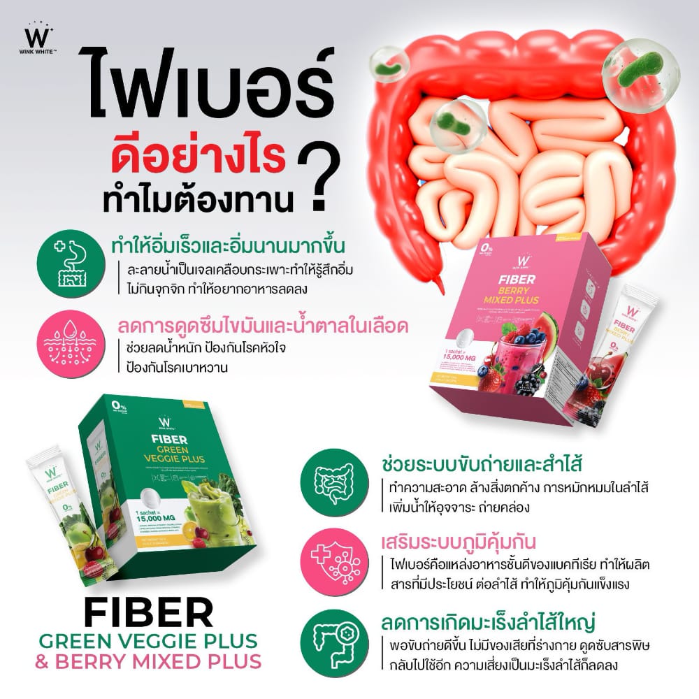 Wink White fiber veggie plus fiber berry ไฟเบอร์ ผัก ผลไม้ ธัญพืช เบอร์รี่ ใยอาหาร วิ้งไวท์ วิงค์ไวท์ ลด พุง น้ำหนัก ดีท้อก เอว กระชับ สัดส่วน