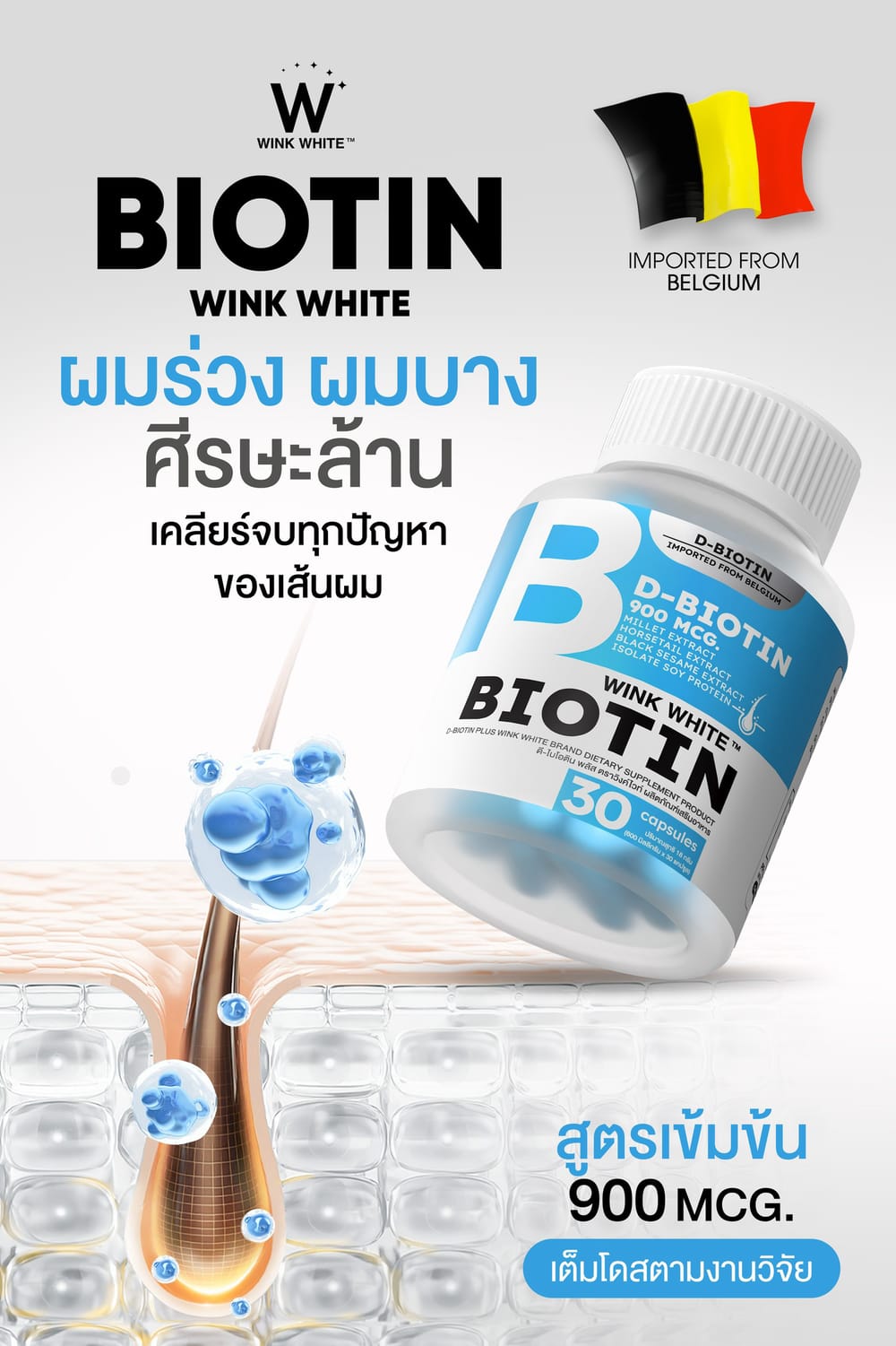 ไบโอติน วิงค์ไวท์ wink white วิ้งไวท์ ผมร่วง ผมบาง ฟื้นฟูผม ปลูกผม ผมสวย ปัญหา เส้นผม