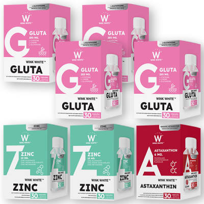 Gluta กลูต้า Zinc ซิงค์ Astaxanthin แอสตาแซนทิน Wink White วิ้งไวท์ รวมโปร x7