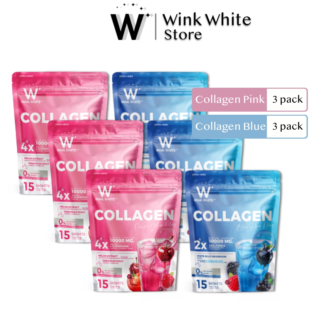 x6 W Collagen Pink + Blue Wink White คอลลาเจน วิงค์ไวท์